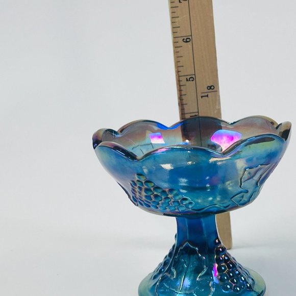 Vintage Indiana Glass Blue Harvest Grape Carnival Glass Candle Holder - Picture 7 of 8